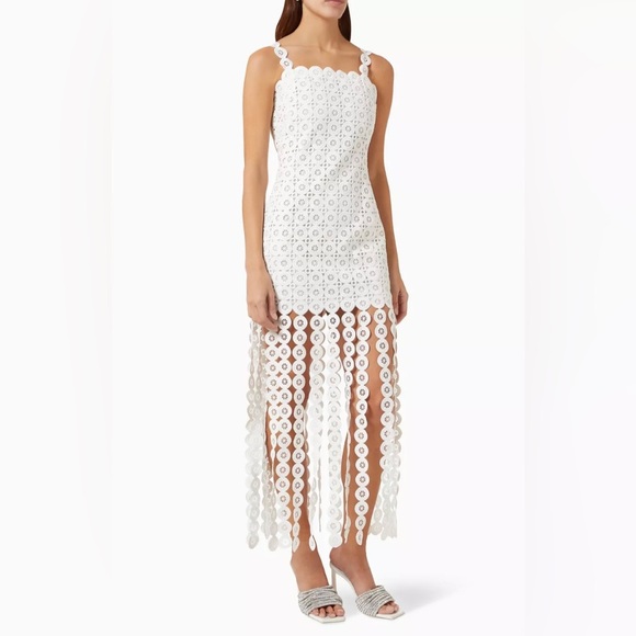 Jonathan Simkhai Jaycee Lace Fringe Midi Dress in White - Picture 1 of 11